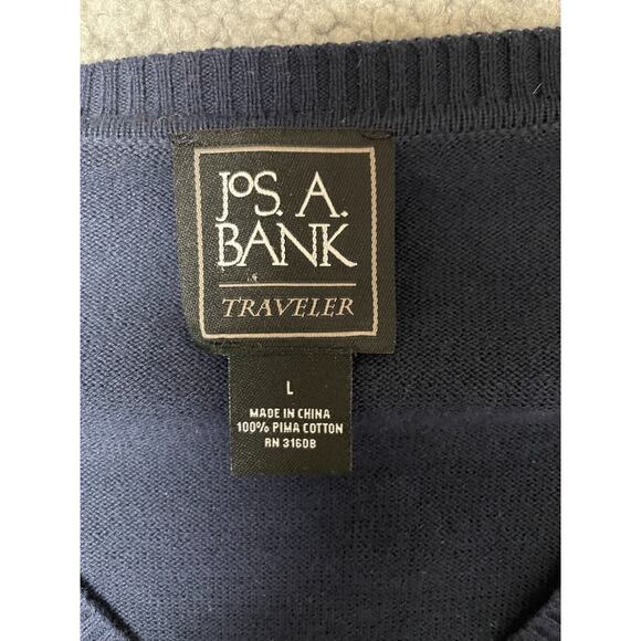 Jos. A. Bank v neck navy blue banded‎ bottom sweater size large L - Picture 2 of 7